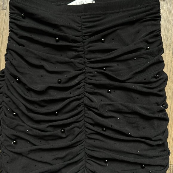 WINDSOR BLACK EMBELLISHED PEARL RUCHED MESH MIDI SKIRT CO-ORD SET - SMALL - Picture 12 of 12